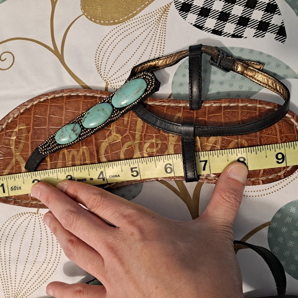 Sam Edelman Brown Leather Sandals with Turquoise Bead Accents - Picture 5 of 6